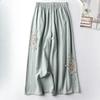 Cotton and Linen Casual Pants for Spring and Summer, Thin Design, Retro Ethnic Style, Embroidered Wide Leg Pants, Versatile Cropped Pants