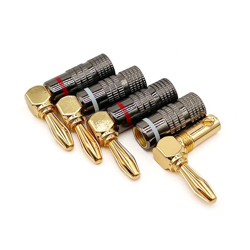 12Pcs 90Degree Banana Plugs 24K Gold Plated Right Angle 4mm Jack Plug Video Audio Adapter Speaker Amplifier Wire Cable Connector