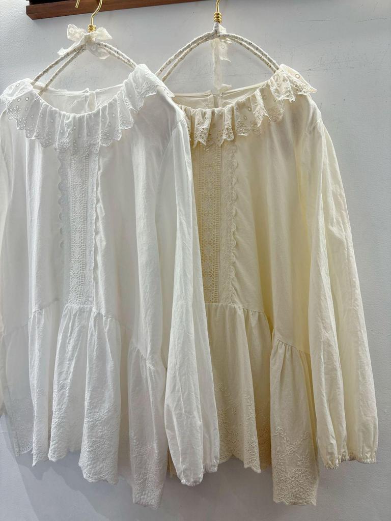 2026 New Style Women's Pure Cotton Long Sleeve Doll Shirt with Lace Collar and Heavy Embroidery