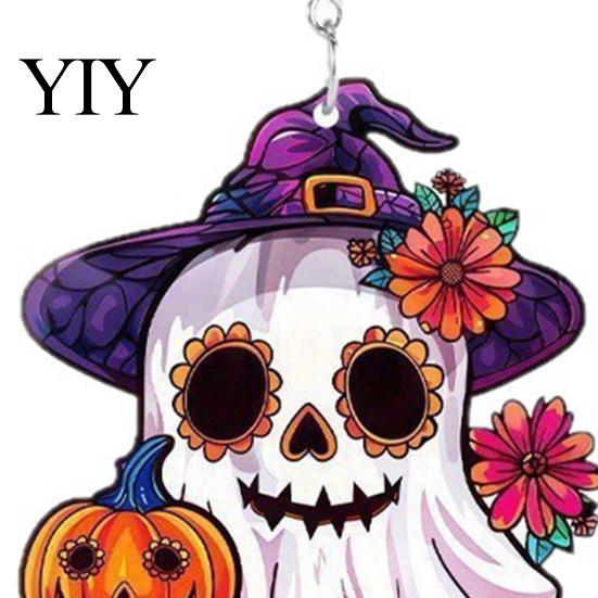 Cute Ghost Pumpkin Witch Hat Jewelry 1 Pair Mexico Day of The Dead Earrings for Women, Acrylic Holiday Party Costume Accessories Flower Dangle