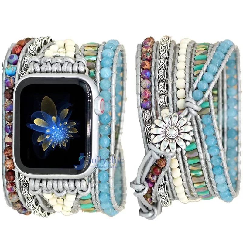 

Ремінець Bohemia для Apple Watch Ultra Ремінець 49мм 44мм 45мм 41мм 42мм 38 Ручний Браслет з Натуральних Намистин Iwatch Series 8 7 6 Se 5 3 42 44 45 49MM L