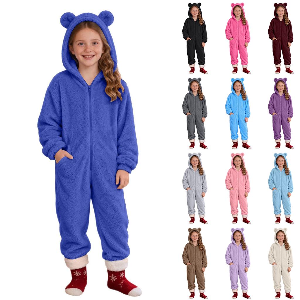 Warme zweiseitige Einteiler-Pyjamas für Kinder, Nachtwäsche, Loungewear für Jungen und Mädchen