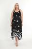 Dámské Šaty Velké Velikosti Plus Size Černé Vzorované Šaty s Motýlky a Detaily s Přezkou
