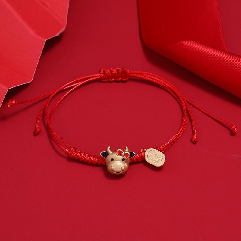 Hand-woven Natal Year Red Rope Lucky Cow Bracelet Female Lucky Calf Zodiac Hand Rope Versatile Retro Couple Jewelry