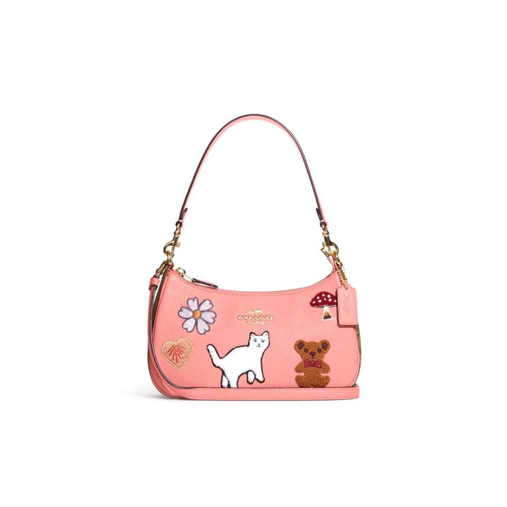 Coach Teri 26 Animal Print Leather Shoulder Bag Women Shoulder Bag Pink CC420-IMS5K