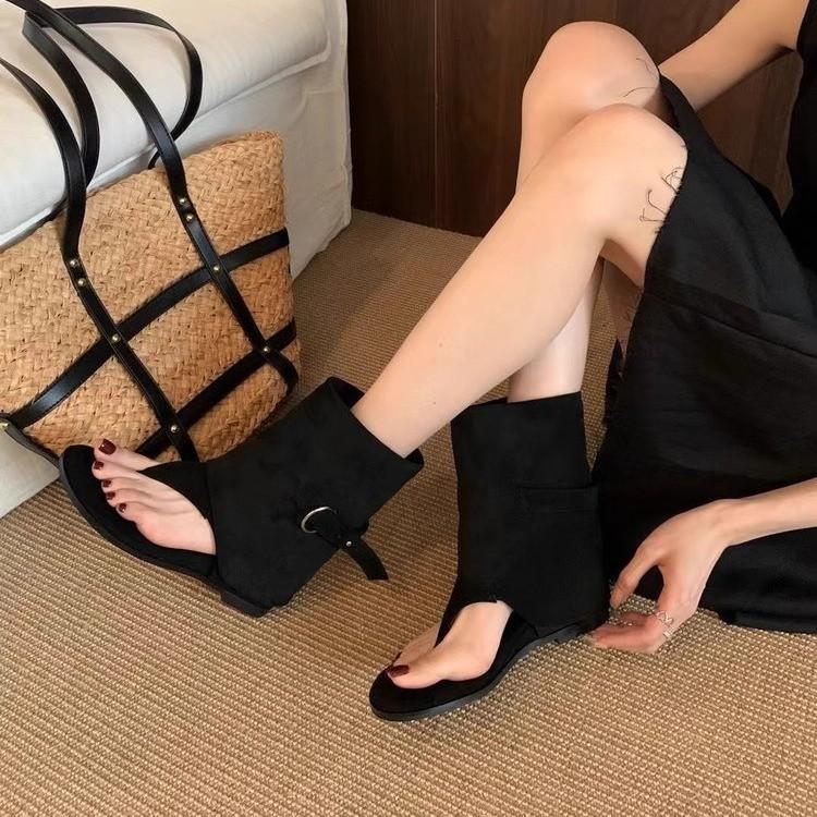 [Fanfna] Inner increase 4cm retro style Roman cool boots high top toe open toe sandals summer wear single boots women