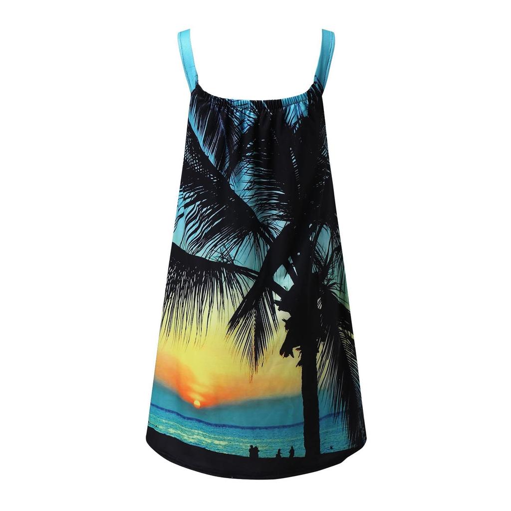 Ladies Boho Summer Dress Sexy Sleeveless  Print Hawaiian Casual Loose Comfortable  Sundress