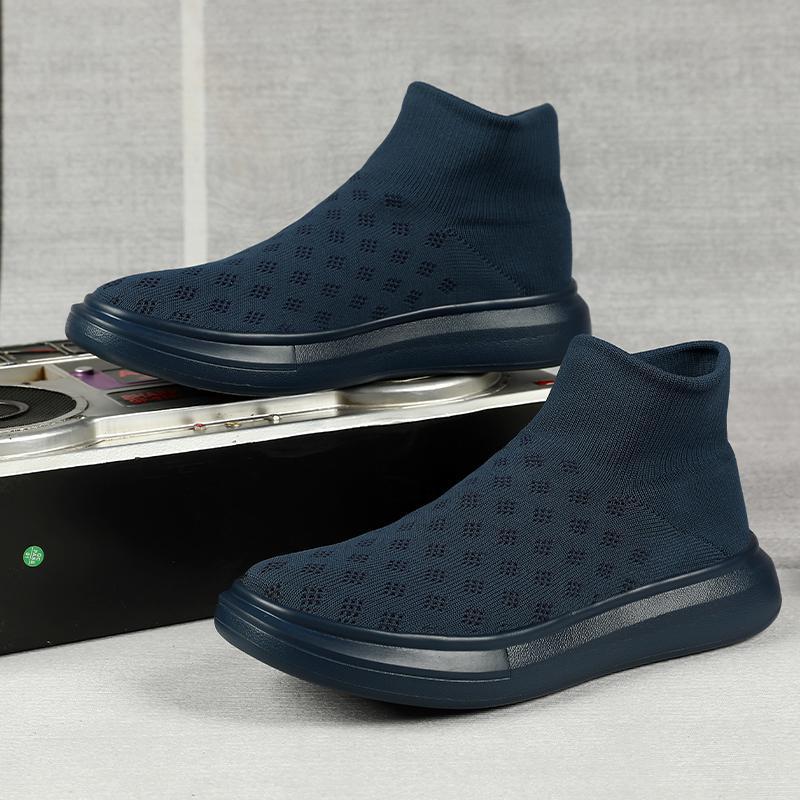 New fly-woven couple high-top board shoes, sports shoes, cotton men's socks, lazy shoes, versatile and breathable
