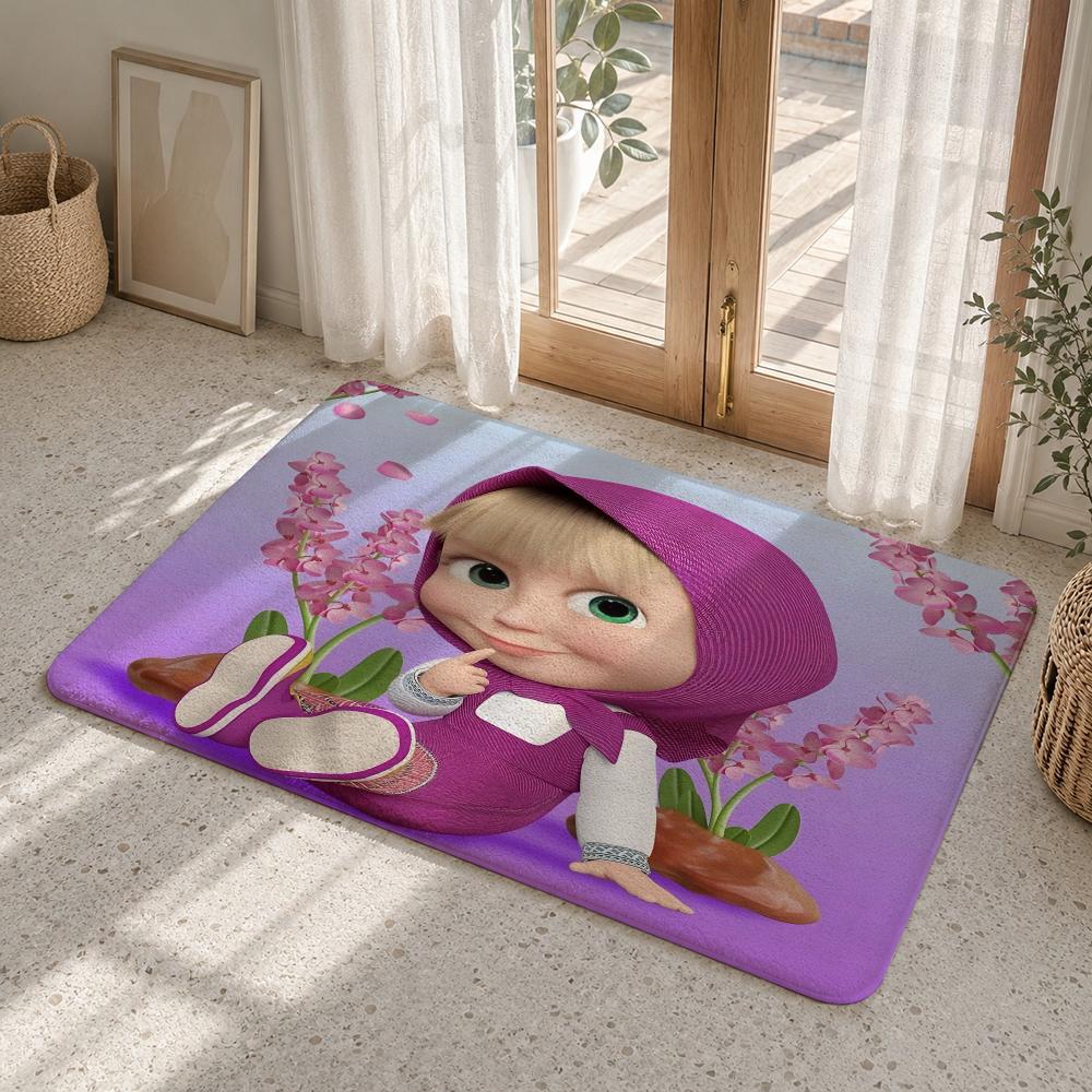 M-Masha And The B-Bear Floor Mat Flannel Rug Non Slip Absorbent Soft Washable For Entryway Hallway Bathroom Kitchen Decor