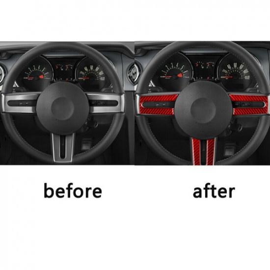Red Carbon Fiber Interior Steering Wheel Cover Trim For Ford Mustang 2005-2009
