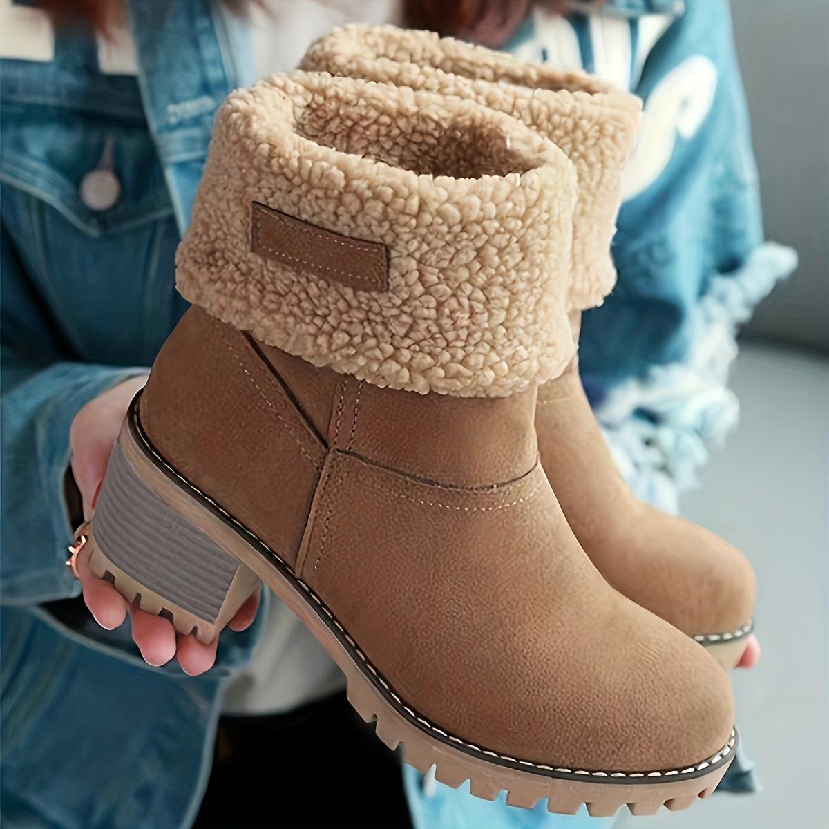 

Women s Warm Faux Fur Lined Boots, Slip On Block Heeled Ankle Boots, Women s Footwear 35 верблюд