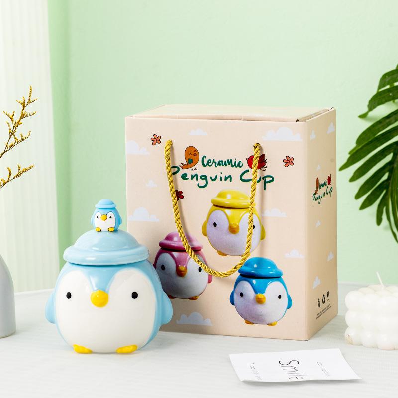 Pinguin mit großem Bauch Thermostatische Keramiktasse Niedlicher Cartoon Ins Kaffeetasse Büro Tasse Niedliche Wassertasse