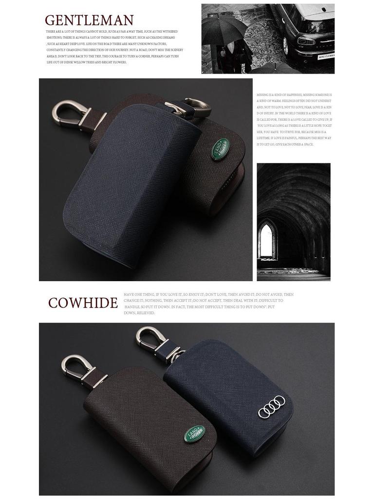 Men's Universal Cowhide Car Key Case with Waist-Mounted Zipper