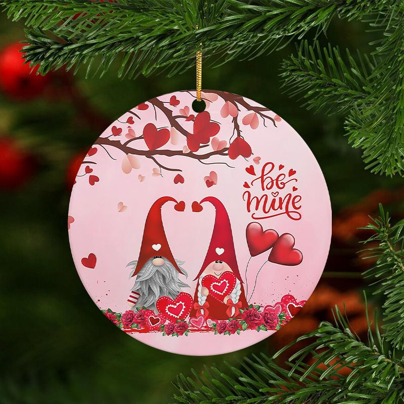 2D Flat Loving Gnomes Valentine's Day Peach Style Round Acrylic Decoration Sign, Suitable for Wall Decoration, Porch, Room, Villa, Accents Home, Hallw