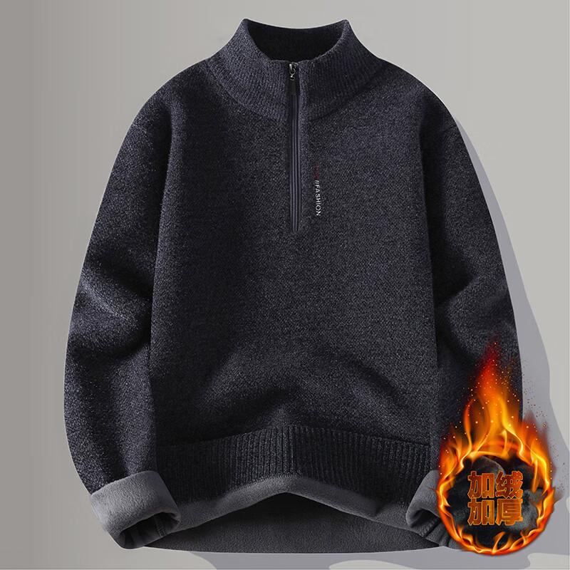 Hengyuanxiang Men's Thermal Fleece-Lined Zipper Mock Neck Sweatshirt