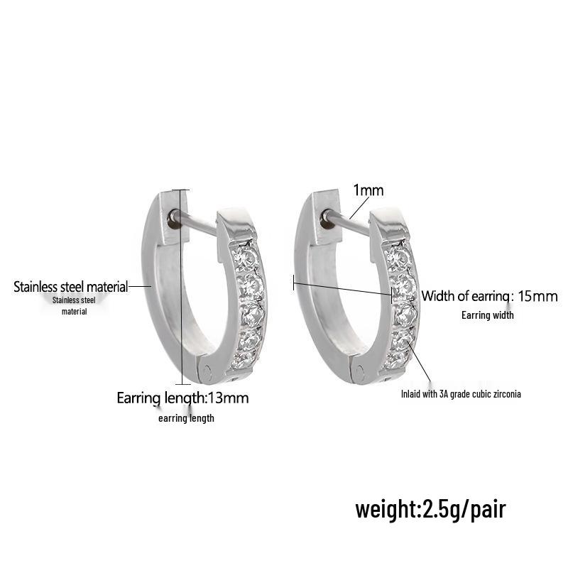 Titanium Steel Zirconia Inlaid Women's Fashion Hoop Earrings with Polished Finish