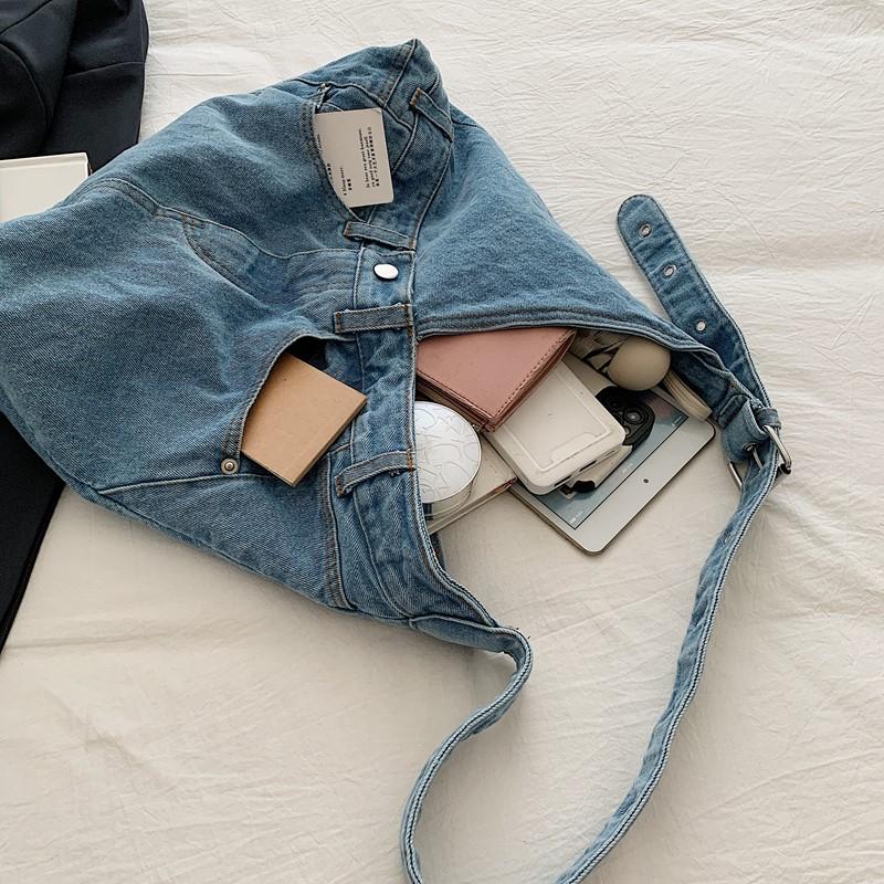 Vintage Denim Bag Women's Underarm Shoulder Bag Large Capacity Commuter Crossbody Bag