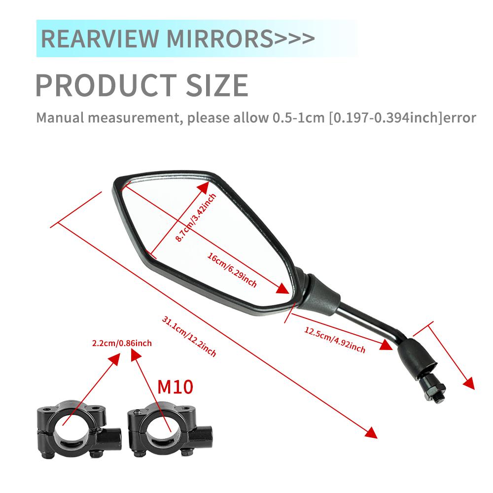 Universial 10mm Motorcycle HandleBar Mirror Scooter ATV Off-road Motorbike Rearview Mirrors E-Bike Back Side Convex Mirror