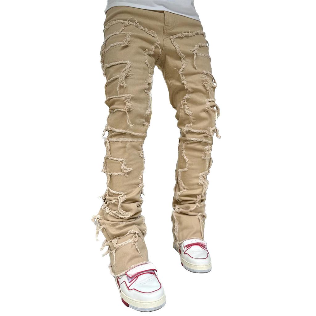 Men's Casual Mid-Rise Washed Trousers Retro Straight Slim Fashion Jeans