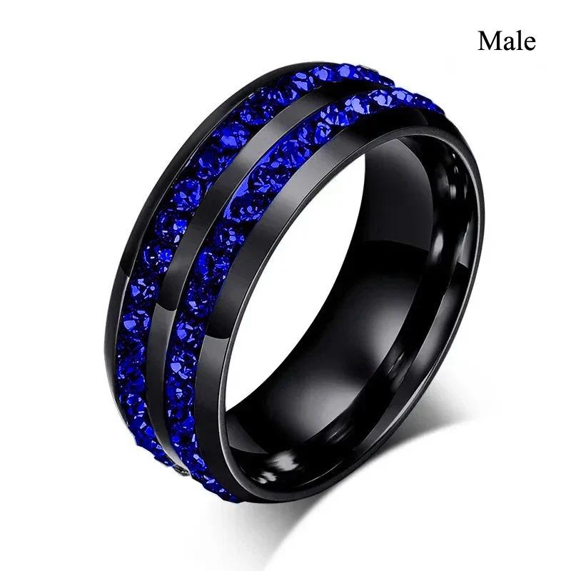 Fashion Couple Rings For Women Exquisite Rhinestones Zirconia Rings Set Simple Men Stainless Steel Rings Wedding Band Jewelry