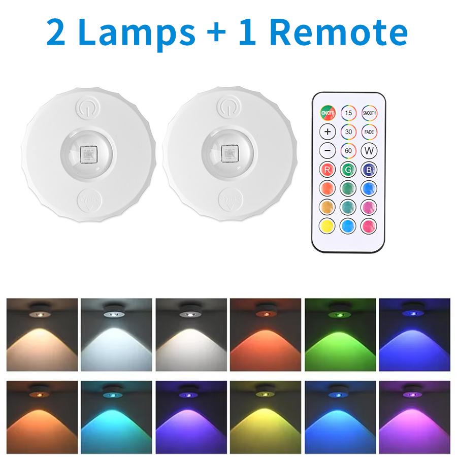 1-4 Pack RGB Led Night Light with Remote Control Rechargeable Under Cabinet Light Spotlight for Display Closet Wireless Dimmabl