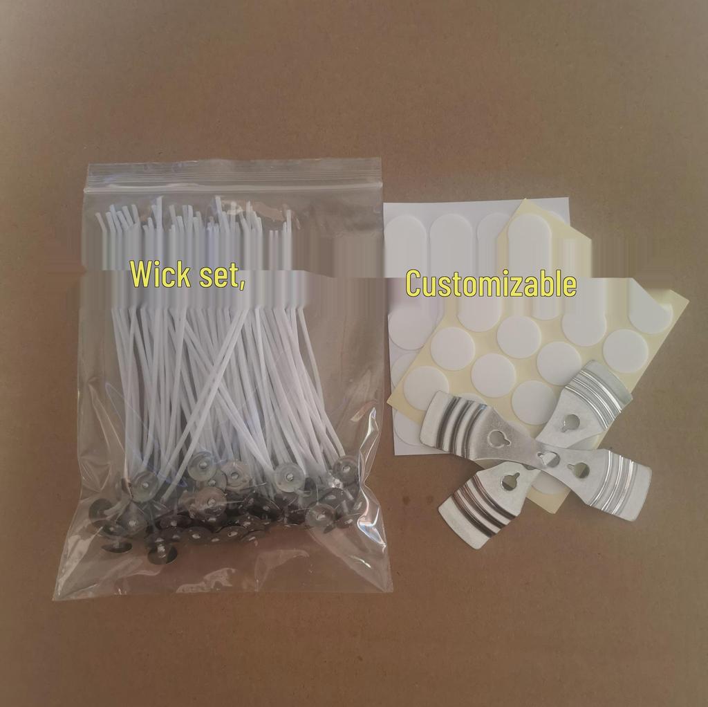 Scented Candle Wick Kit: 100 Wicks, 100 Glue Dots, 2 Holders
