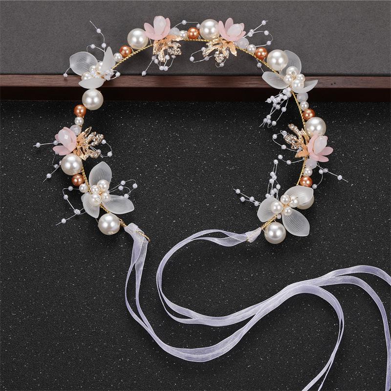 Golden Leaf Pearl Headband: Fairy-Inspired Flower Wreath for Girls' European Wedding or Sweet Dress-Up Headdress