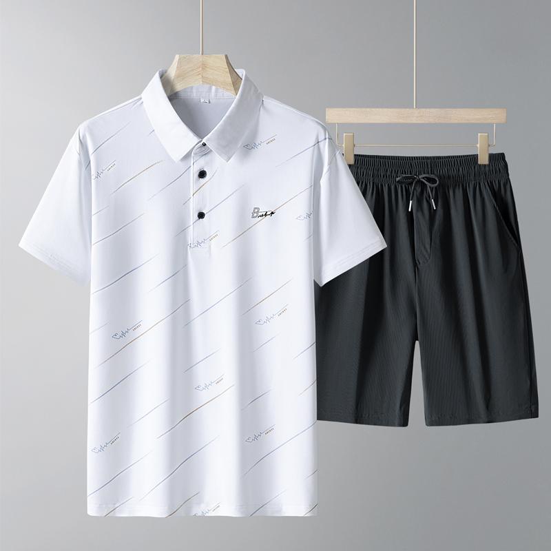 

Middle Aged And Elderly Sports Suit Men s Casual Ice Silk Short Sleeved Men s Two-piece Set XL білий