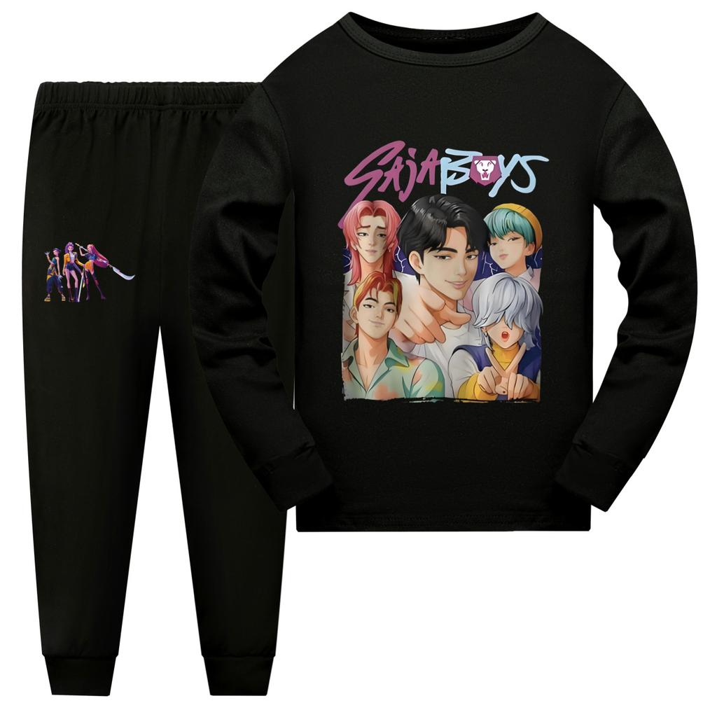 Kpop Hexenjagd Saja Jungen Niedlich Bequem Weich Bedruckt Jungen Mädchen Langarm Vielseitige Mode Schlafanzug-Set