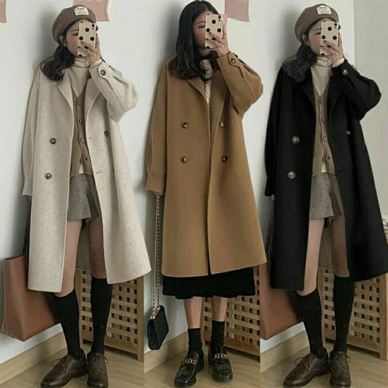 Woolen Jacket Autumn and Winter Korean Version Loose Small Woolen Coat Women's Medium and Long