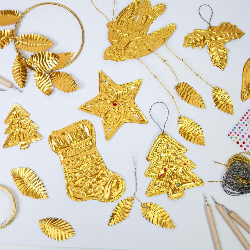 Sparkling Foil Embossed Craft Set Handmade Christmas Hanging Ornament For Holiday Decoration Christmas Party Supplies