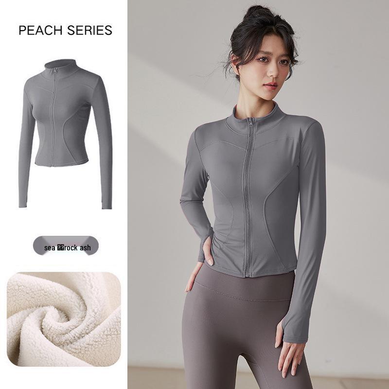 Women s Fleece-Lined Slimming Yoga Jacket AutumnWinter Stand Collar Zipper Long Sleeve Perfect for Running and Fitness S 1590₽