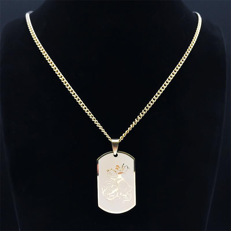 SAINT MICHAEL Archangel Pendant Necklace For Women Men Stainless Steel Dog Tag Metal Shape Necklaces Religious Jewelry N6279S05