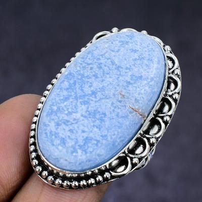 Natural Angelite Stone Gemstone 925 Sterling Silver Jewelry Ring Size 9 n6G58