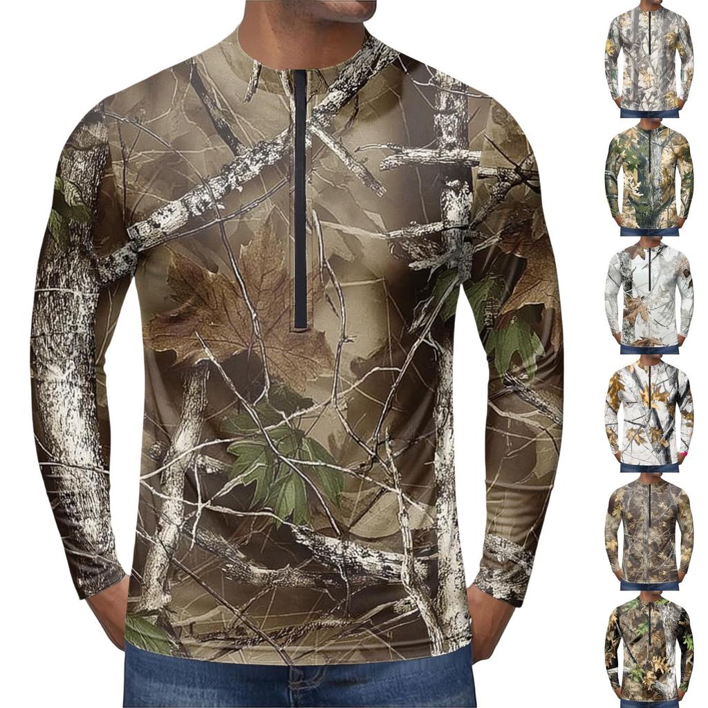Herren Rundhals Langarm Radtrikot Atmungsaktiv Schnelltrocknend Reißverschluss Vorne Sportliches Shirt für Outdoor-Sportarten und Training