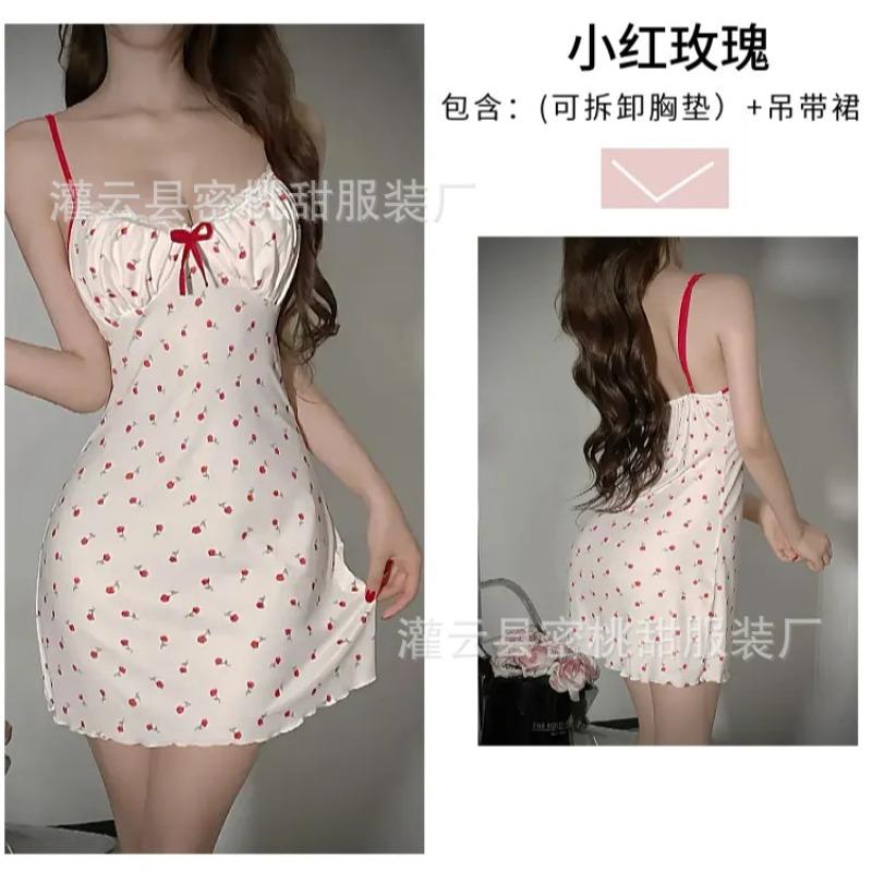 Sexy Pajamas, Sexy Rose-print Camisole Nightdresses, Summer Dresses, Loungewear