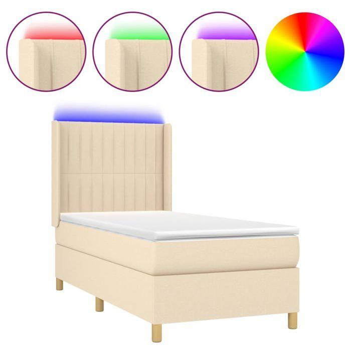 VidaXL Sommier à Lattes de Lit avec Matelas et LED, Lit Rembourré, Lit Simple, Lit Adulte de Chambre à Coucher Intérieur, 3139002
