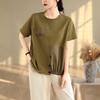 DIMANAF 2025 New Summer Plus Size T-Shirt Women Short Sleeve Buttons Vintage Loose Tops Tees Maxi