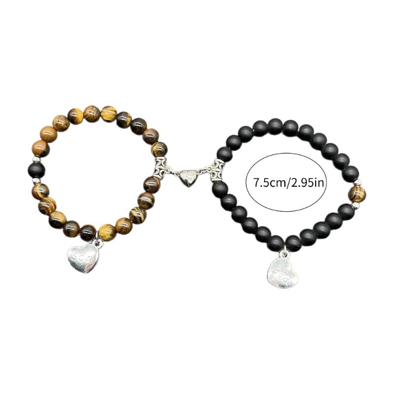 Fashionable Beaded Bracelet Set Magnetic Cute Heart Parents Bracelets Perfect Gift for Loved Ones Comfortable to Wear