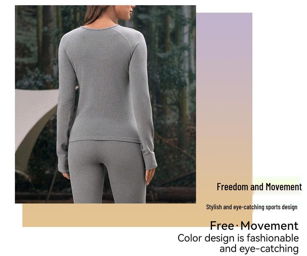 Women's Gray Outdoor Yoga Sportswear: Casual Long Sleeve & Pants Two-Piece Set