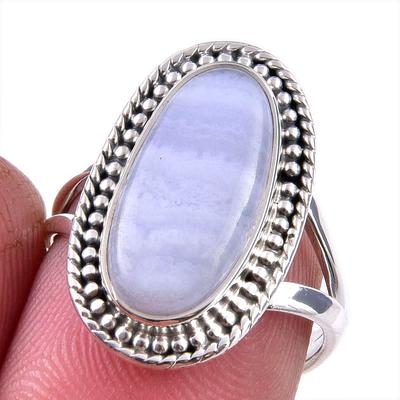 Natural Blue Lace Agate Gemstone 925 Solid Sterling Silver Ring Size 6.5 W6D10