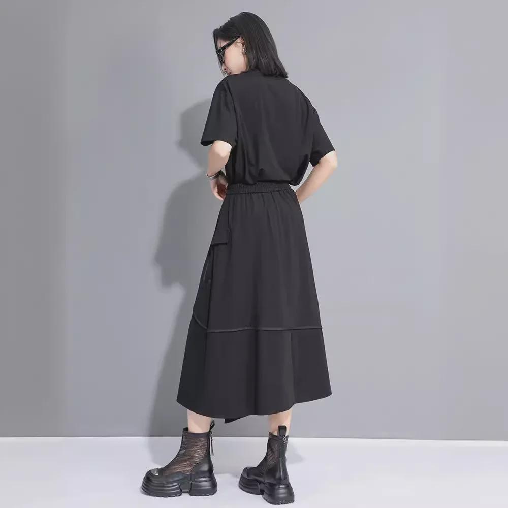 Evropský tmavý styl A-liniová sukně - Dámský niche letní design, Nepravidelný slim střih, Univerzální pro všechny příležitosti