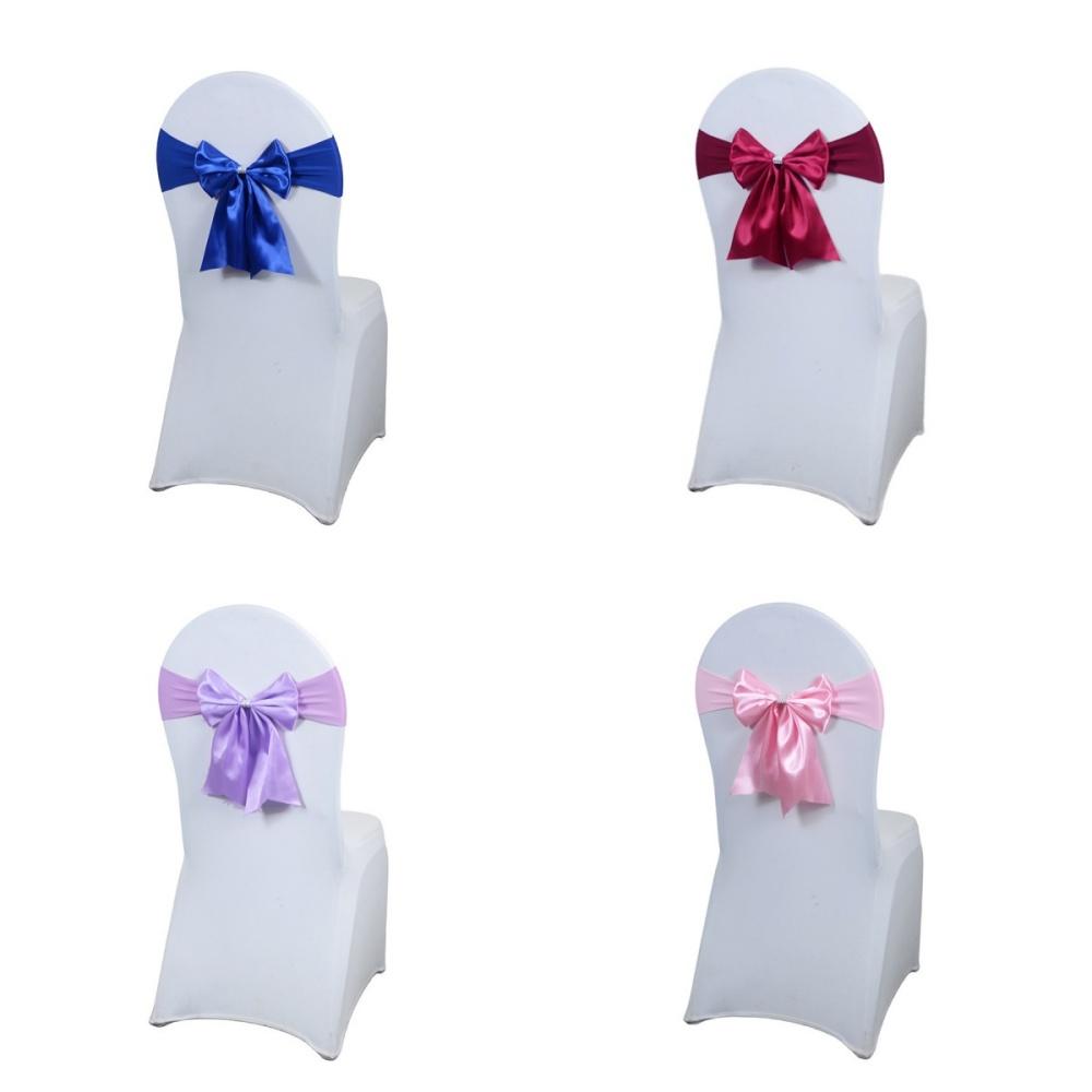 Satin Chair Sashes for Wedding Decorations Ready Made Bows Ties with Elastic Band for Party Events Banquets Chair Cover Decors