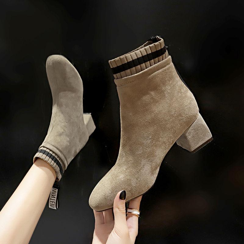 Small short boots women's 2025 new autumn versatile large size Korean version retro simple thick heel high heel Internet celebrity thin boots tide