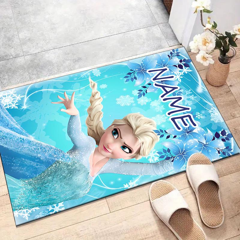 Custom Frozen Mat Personalized Name, Polyester Washable Indoor Entryway Rug, Gift for Christmas, Easter, Thanksgiving Day