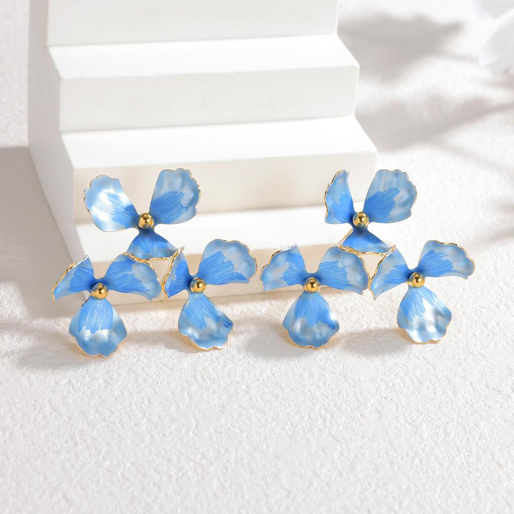 Korean Trendy Colorful Drip Oil Flower Earrings - Bold, Creative Dopamine Titanium Steel Studs