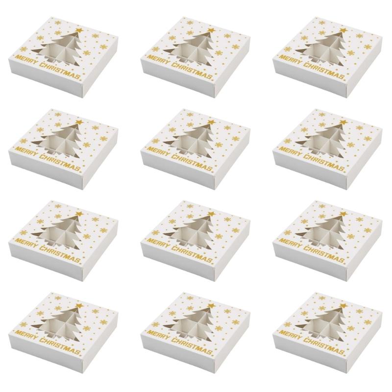 12Pcs Christmas Chocolate Box Gold Foil Chocolate Gift Box with 12 Slot Christmas Treat Boxes for Cookie Candy Chocolate