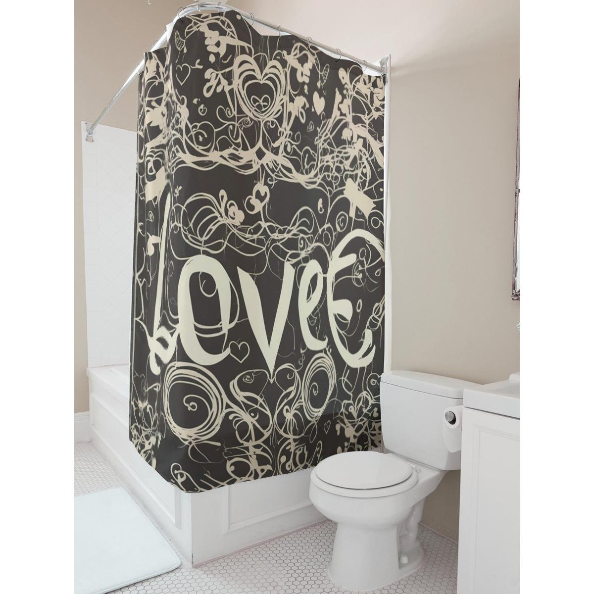 

Love Heart Pattern Shower Curtain For Bathroom Decor W60H190(CM)-1 Pcs