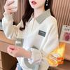 Loose Fit Short Length Plus Velvet Jacket Top Polo Collar Hoodie Women's New Style Contrasting Color