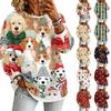 Women's Casual Christmas Print Long Sleeve Pullover with Round Neck